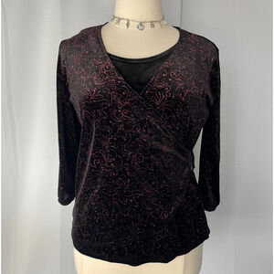 Y2K Top Size Large Black Pink Velvet Glitter Faux Wrap Romantic Coqutte Fairy